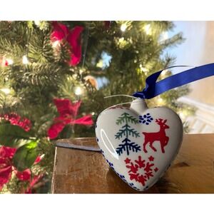 Polish Pottery Christmas Heart Ornament Handmade Poland Manufaktura